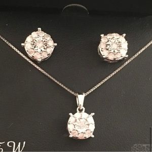 Sterling Silver Diamond Necklace & Earring Set